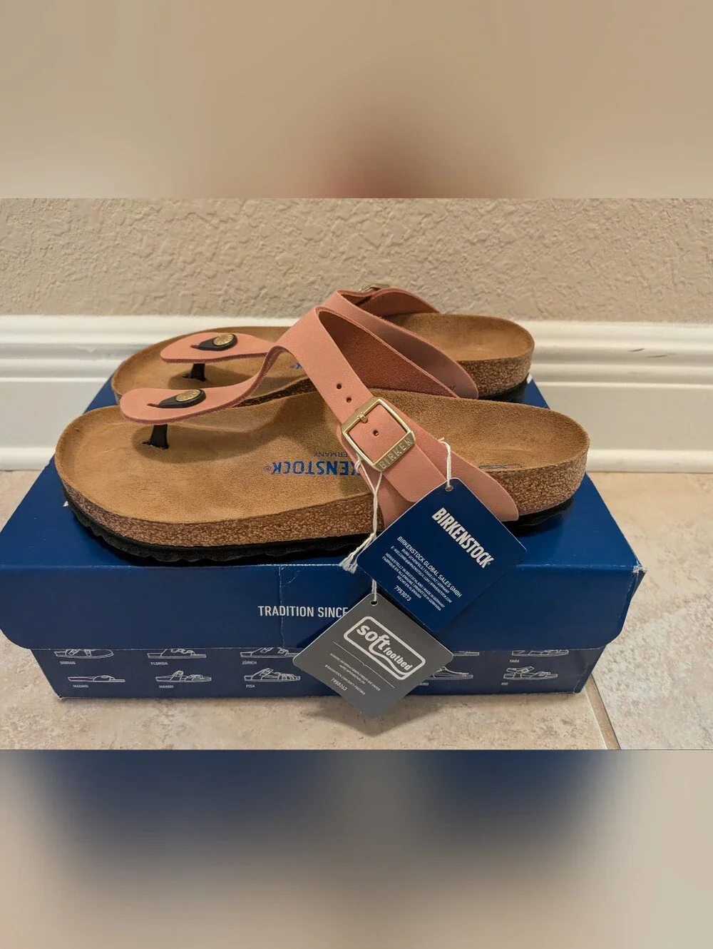 Birkenstock Gizeh Sandals in Blush Pink with Gold Hardware (Women's)